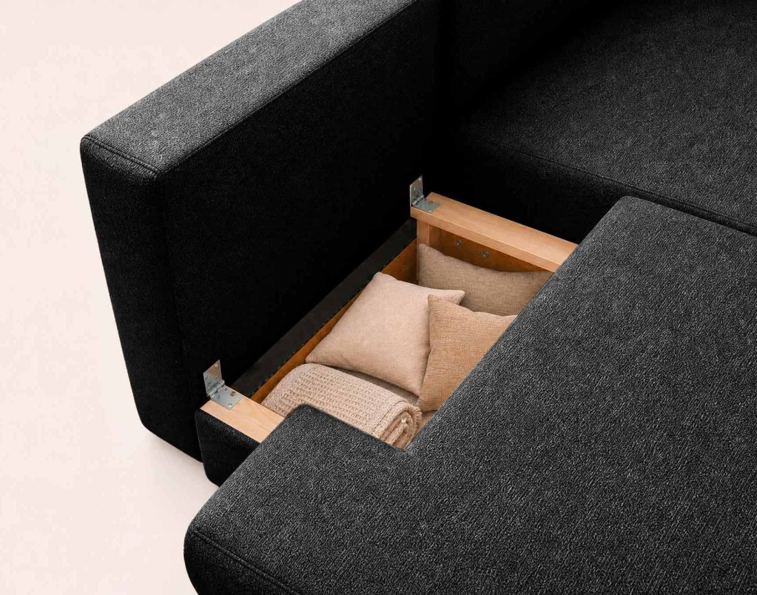 Canapé APRIL angle droit 4 places convertible coffre velours texturé | Best Mobilier