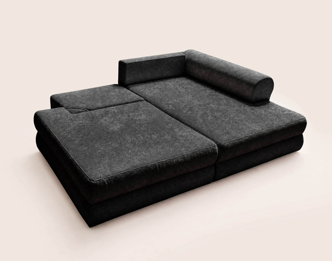 Canapé APRIL angle droit 4 places convertible coffre velours texturé | Best Mobilier
