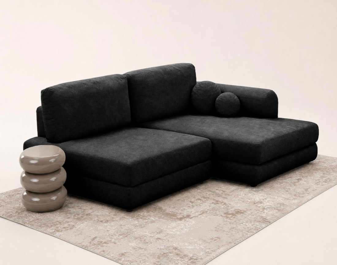 Canapé APRIL angle droit 4 places convertible coffre velours texturé | Best Mobilier