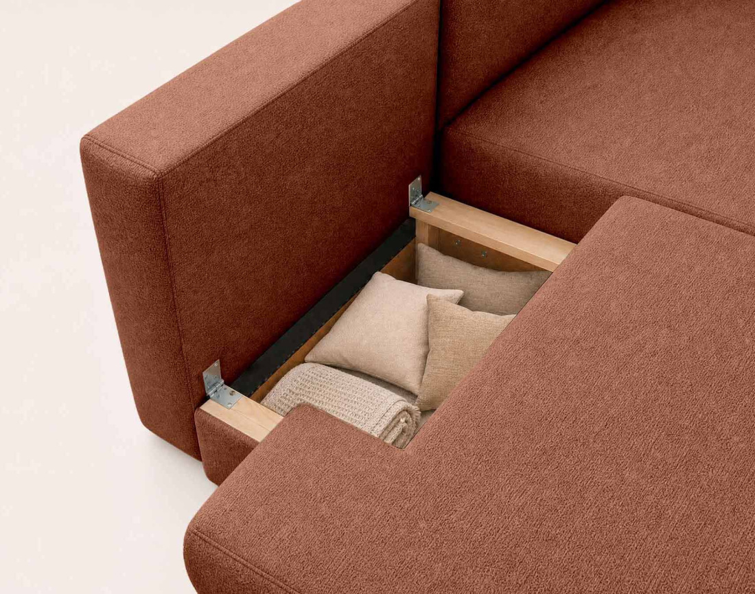 Canapé APRIL angle droit 4 places convertible coffre velours texturé | Best Mobilier