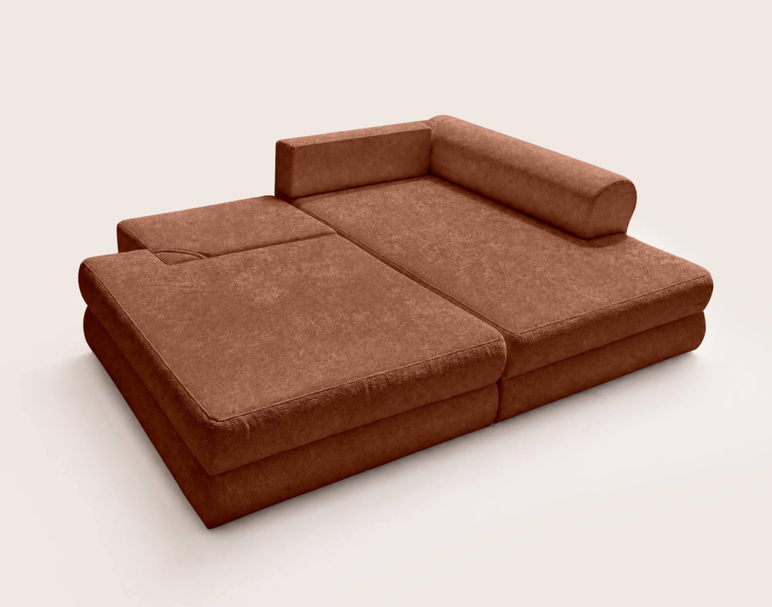 Canapé APRIL angle droit 4 places convertible coffre velours texturé | Best Mobilier