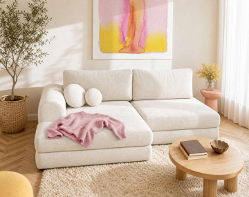 Canapé APRIL angle gauche 4 places convertible coffre velours texturé | Best Mobilier
