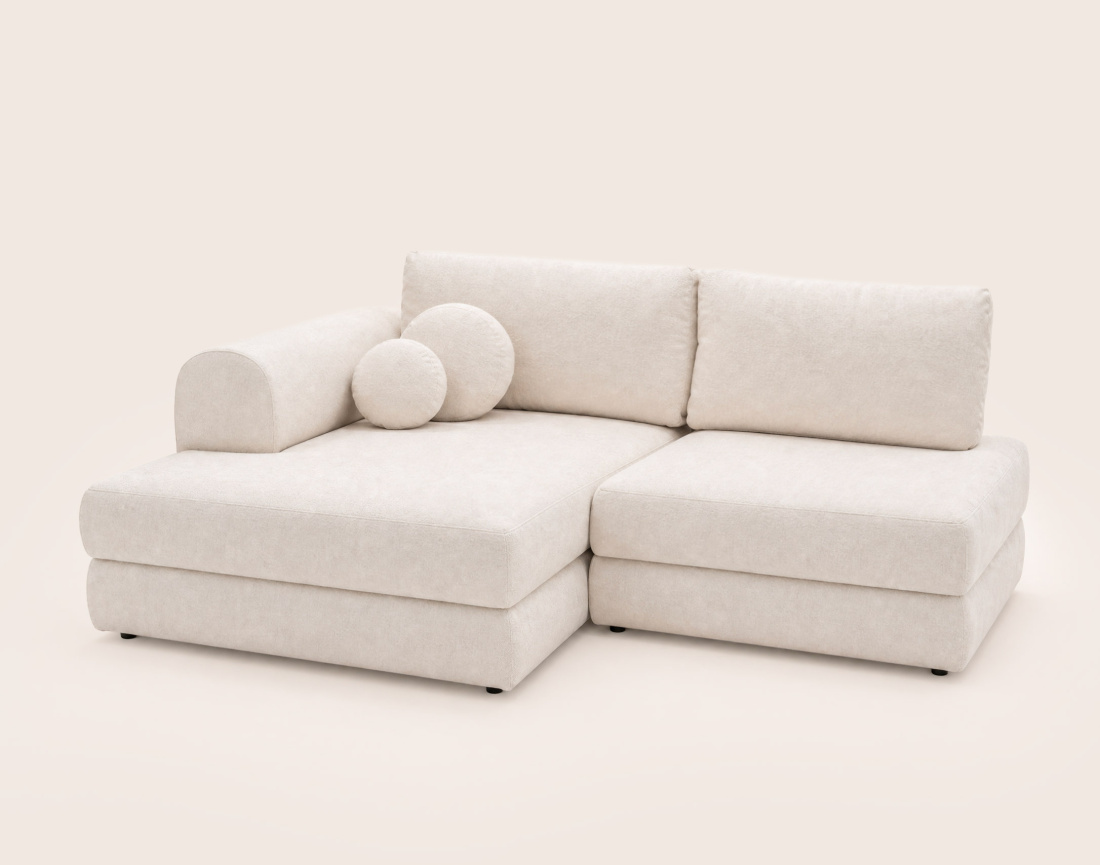 Canapé APRIL angle gauche 4 places convertible coffre velours texturé | Best Mobilier