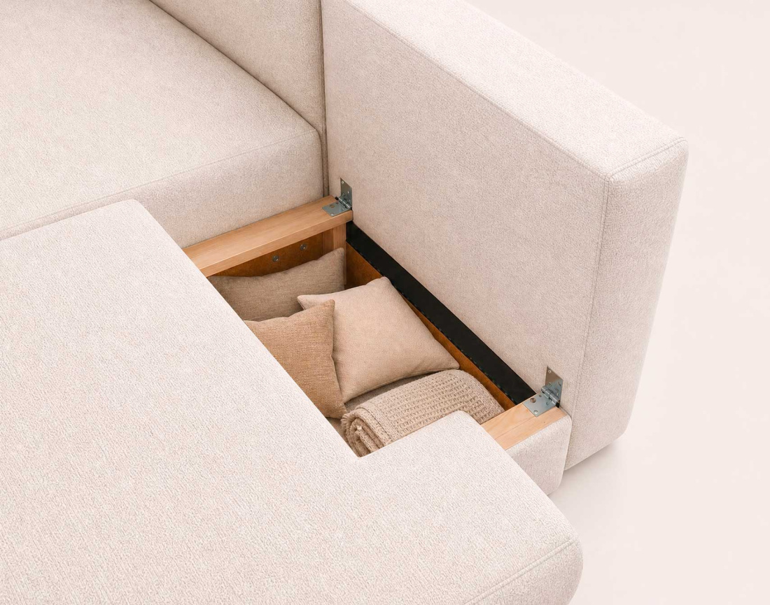 Canapé APRIL angle gauche 4 places convertible coffre velours texturé | Best Mobilier