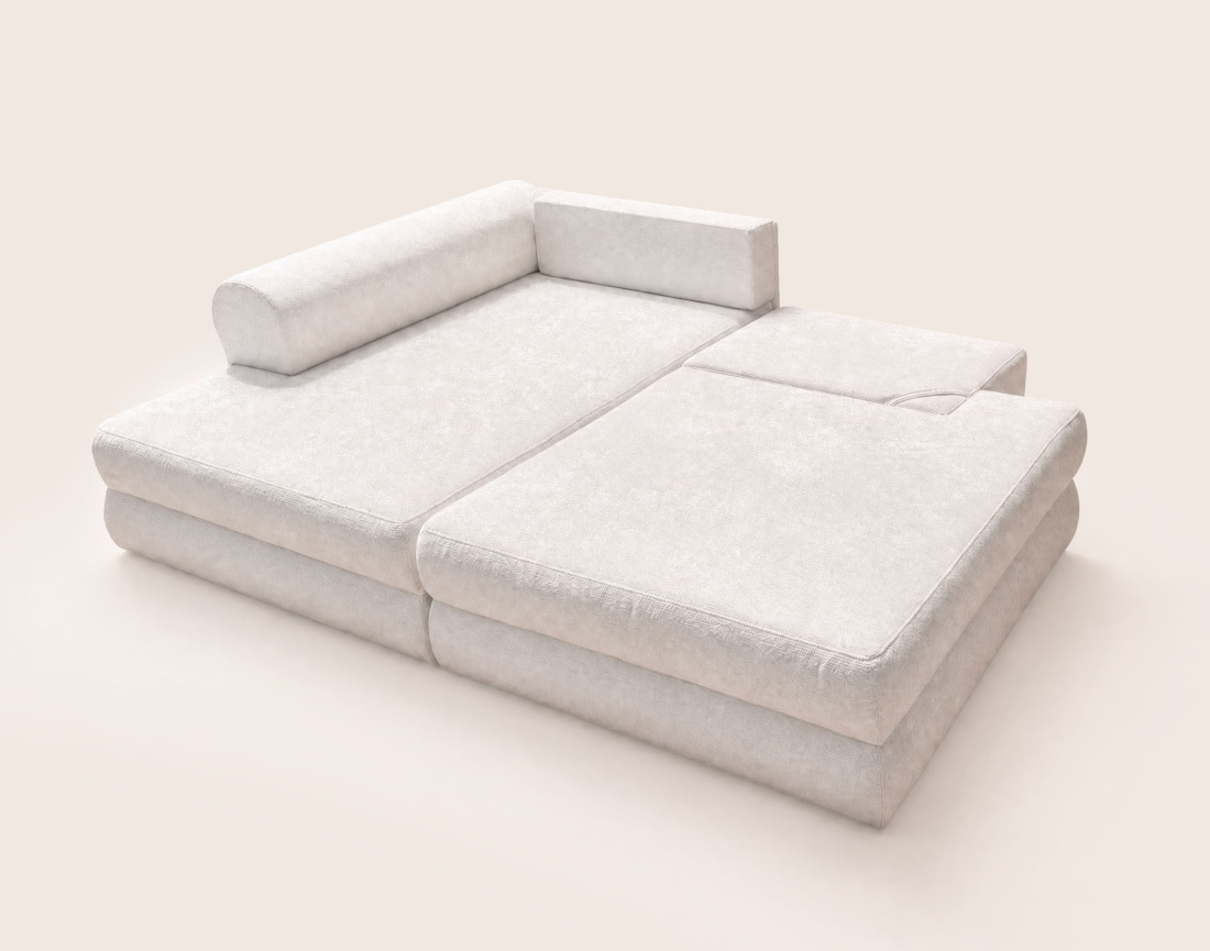 Canapé APRIL angle gauche 4 places convertible coffre velours texturé | Best Mobilier