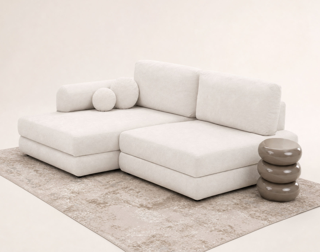 Canapé APRIL angle gauche 4 places convertible coffre velours texturé | Best Mobilier