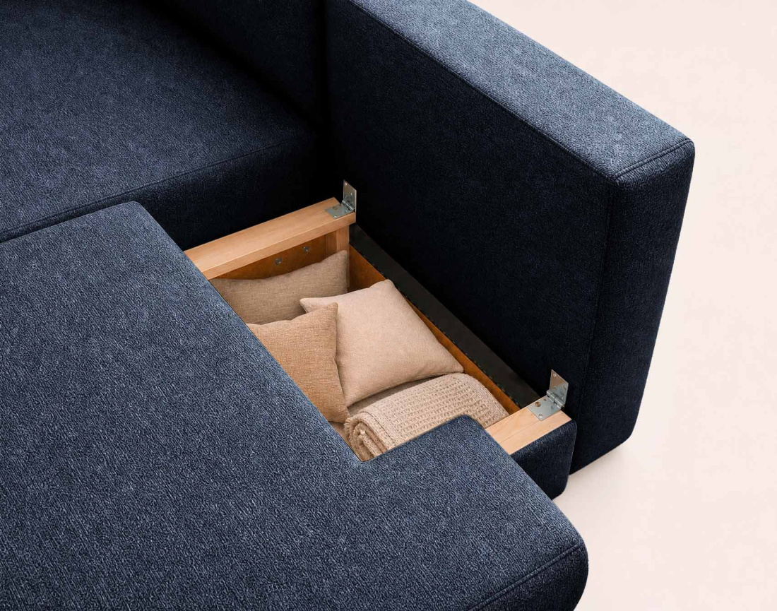 Canapé APRIL angle gauche 4 places convertible coffre velours texturé | Best Mobilier