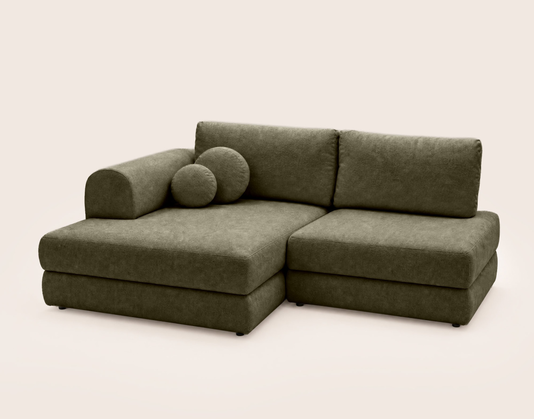Canapé APRIL angle gauche 4 places convertible coffre velours texturé | Best Mobilier