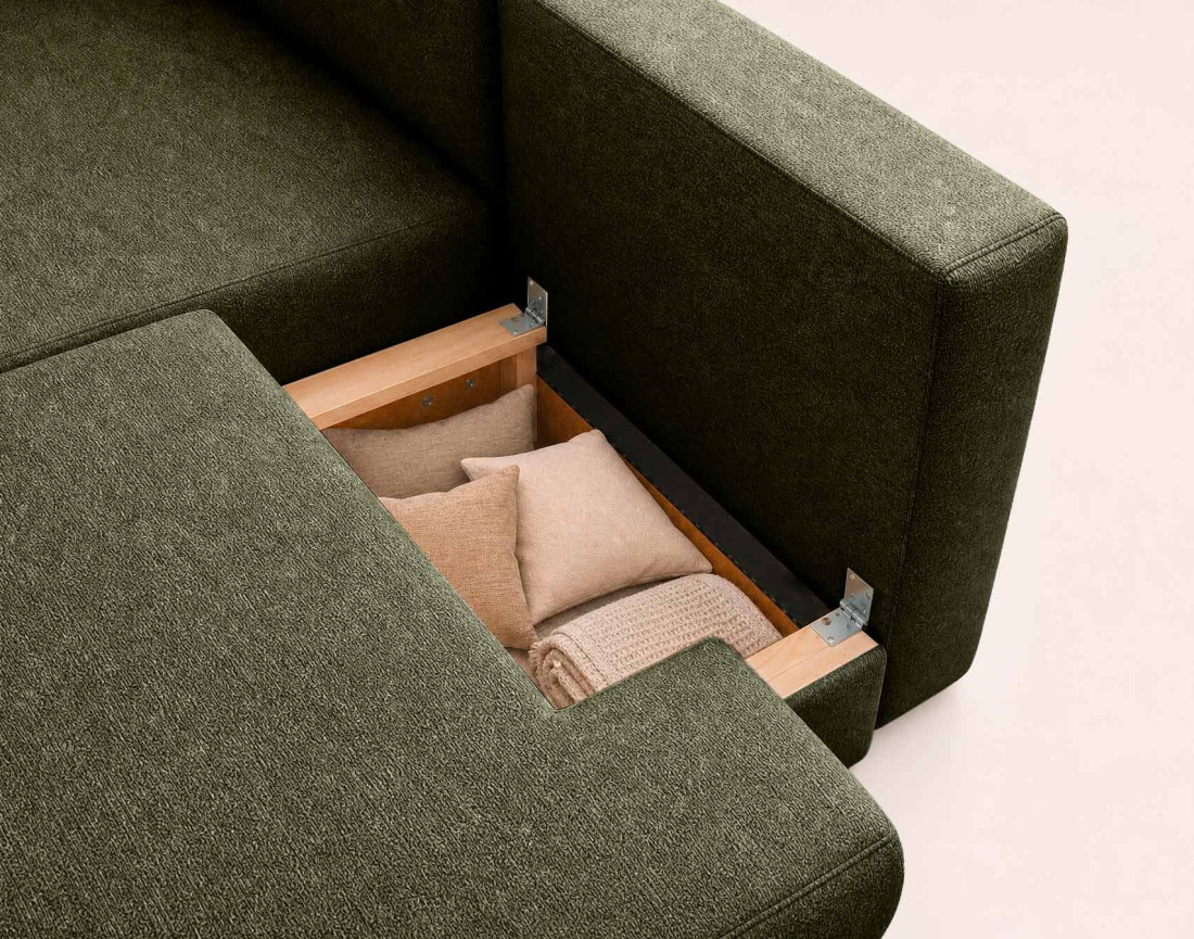 Canapé APRIL angle gauche 4 places convertible coffre velours texturé | Best Mobilier