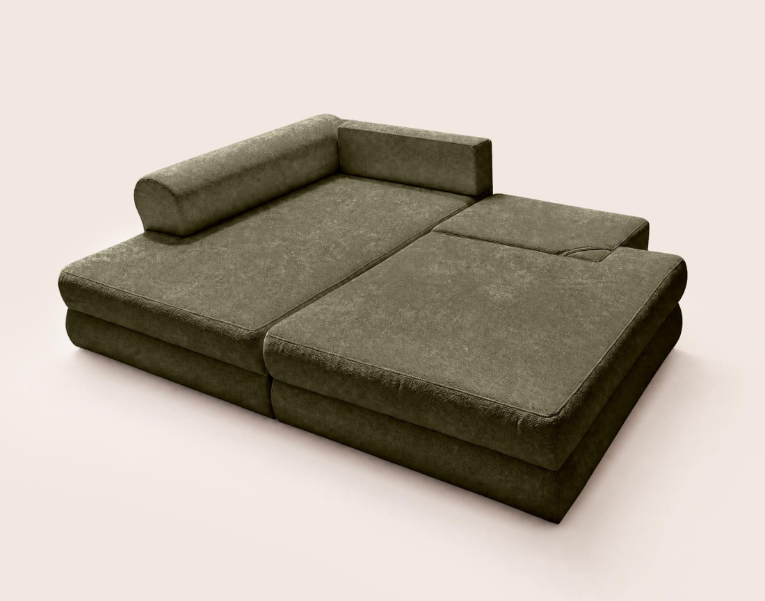 Canapé APRIL angle gauche 4 places convertible coffre velours texturé | Best Mobilier