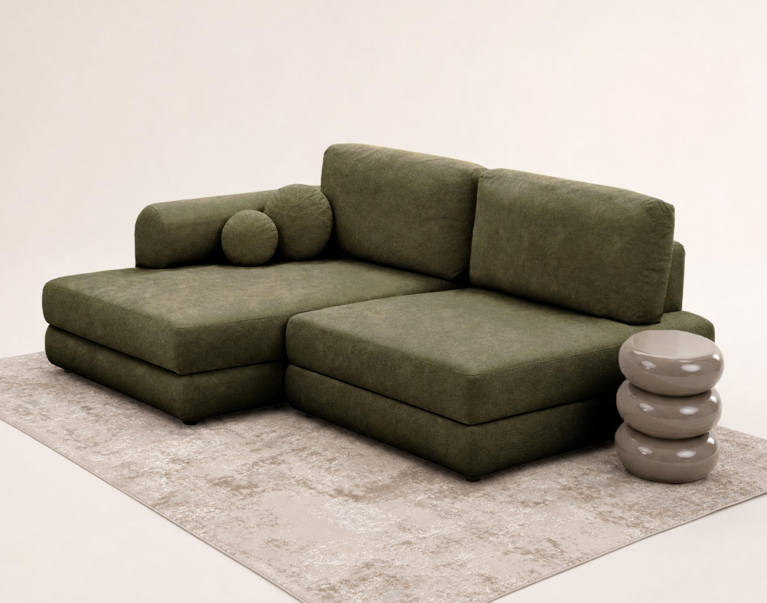 Canapé APRIL angle gauche 4 places convertible coffre velours texturé | Best Mobilier