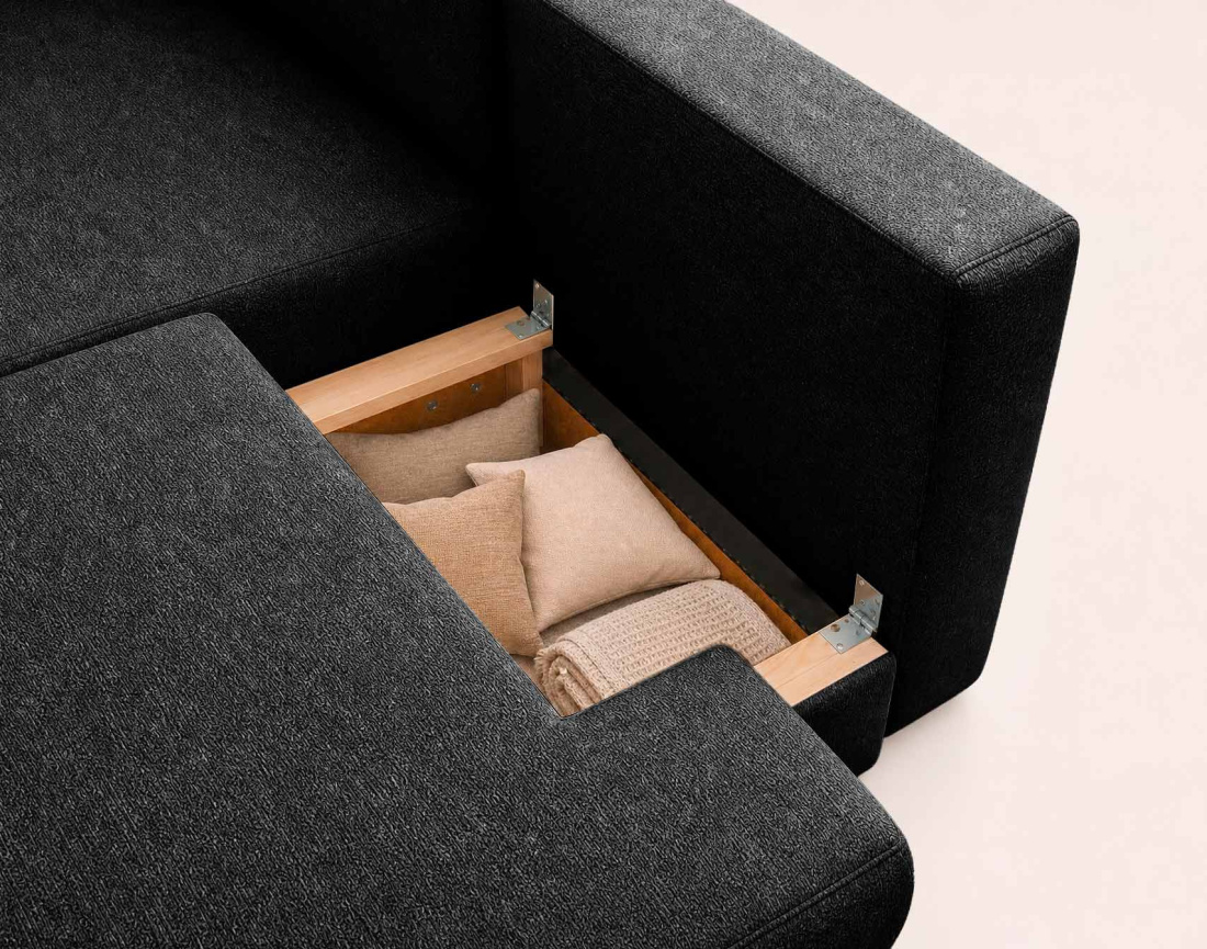 Canapé APRIL angle gauche 4 places convertible coffre velours texturé | Best Mobilier