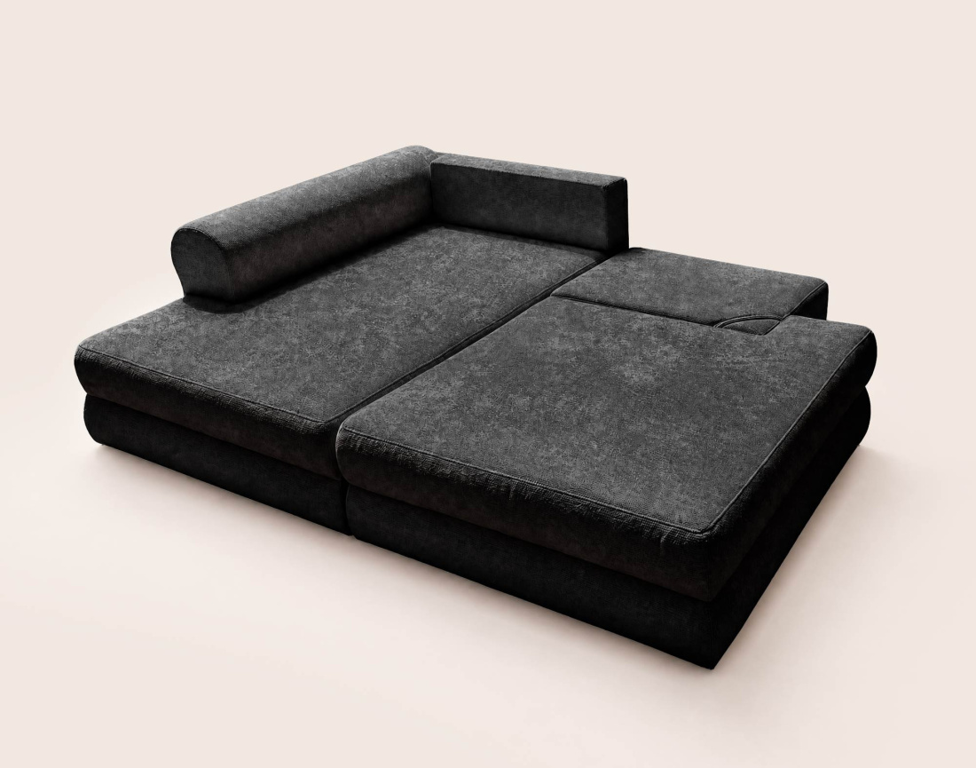 Canapé APRIL angle gauche 4 places convertible coffre velours texturé | Best Mobilier