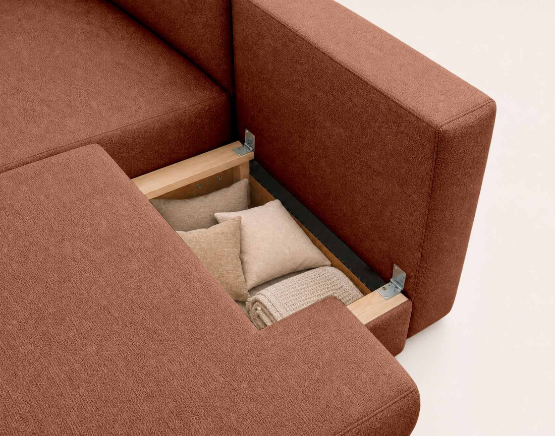 Canapé APRIL angle gauche 4 places convertible coffre velours texturé | Best Mobilier