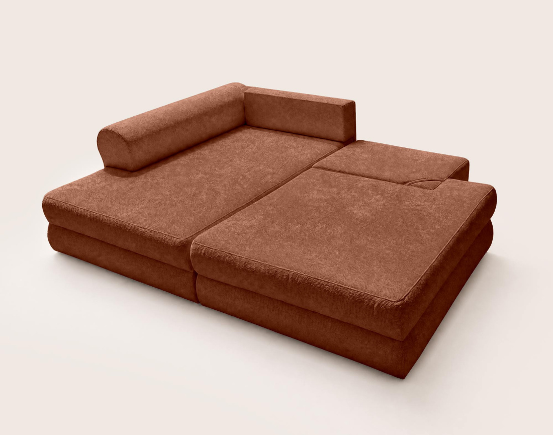 Canapé APRIL angle gauche 4 places convertible coffre velours texturé | Best Mobilier