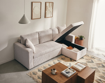 Canapé CYRUS d'angle réversible 4 places convertible coffre velours côtelé - Best Mobilier