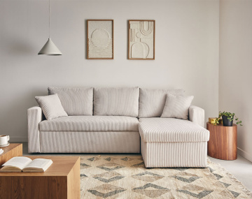 Canapé CYRUS d'angle réversible 4 places convertible coffre velours côtelé - Best Mobilier