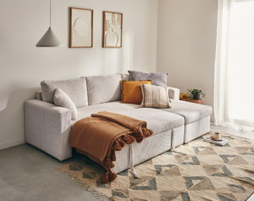 Canapé CYRUS d'angle réversible 4 places convertible coffre velours côtelé - Best Mobilier