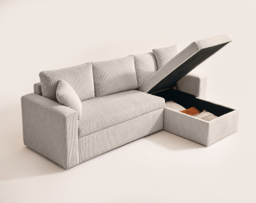 Canapé CYRUS d'angle réversible 4 places convertible coffre velours côtelé - Best Mobilier
