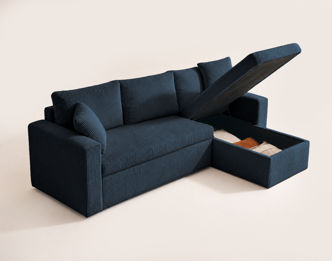 Canapé CYRUS d'angle réversible 4 places convertible coffre velours côtelé - Best Mobilier