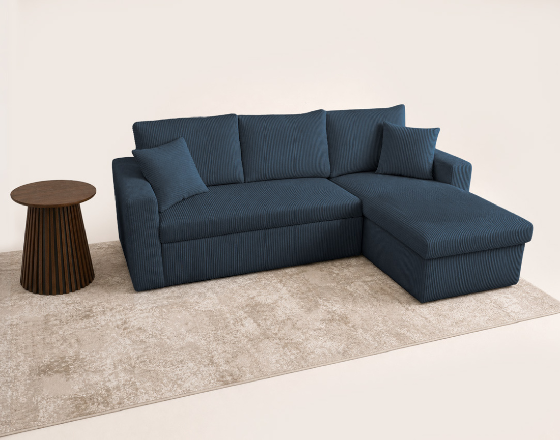 Canapé CYRUS d'angle réversible 4 places convertible coffre velours côtelé - Best Mobilier