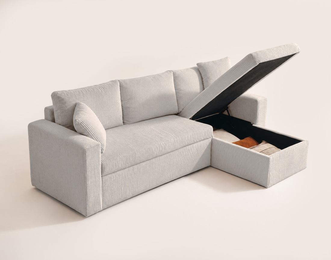 Canapé CYRUS d'angle réversible 4 places convertible coffre velours côtelé - Best Mobilier
