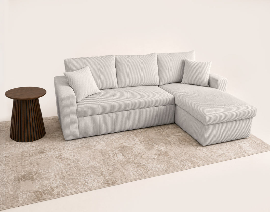 Canapé CYRUS d'angle réversible 4 places convertible coffre velours côtelé - Best Mobilier