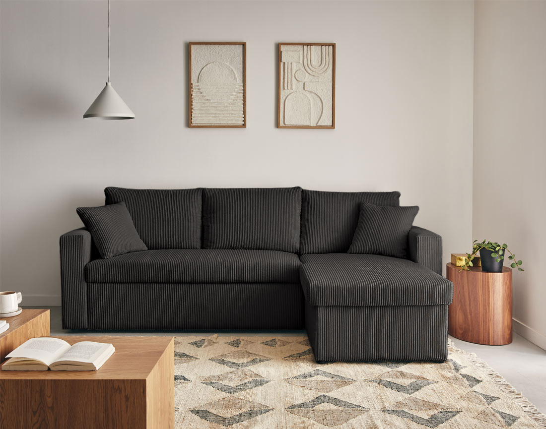 Canapé CYRUS d'angle réversible 4 places convertible coffre velours côtelé - Best Mobilier