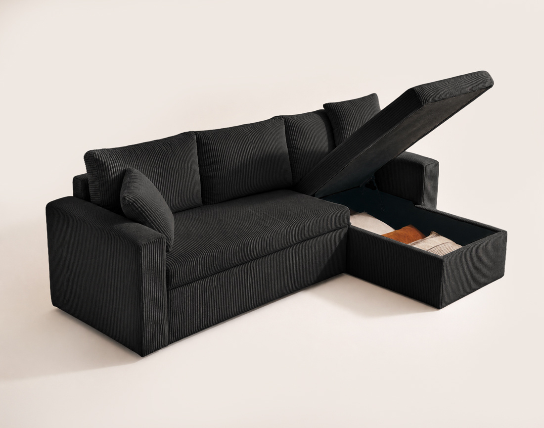 Canapé CYRUS d'angle réversible 4 places convertible coffre velours côtelé - Best Mobilier