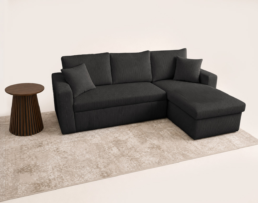 Canapé CYRUS d'angle réversible 4 places convertible coffre velours côtelé - Best Mobilier