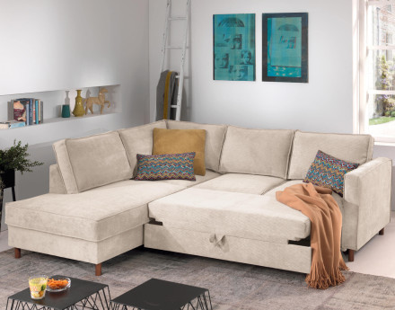 Canapé d'angle gauche convertible 5 places en velours côtelé Jake