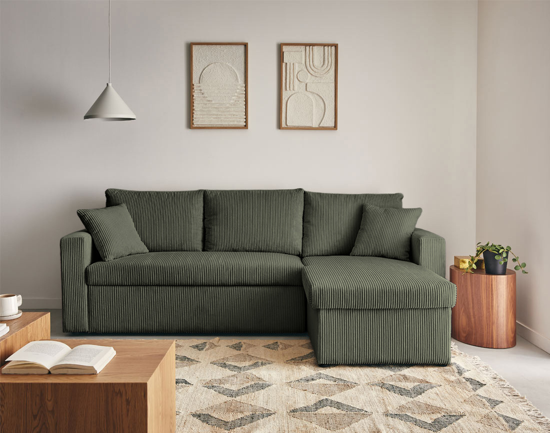 Canapé CYRUS d'angle réversible 4 places convertible coffre velours côtelé - Best Mobilier