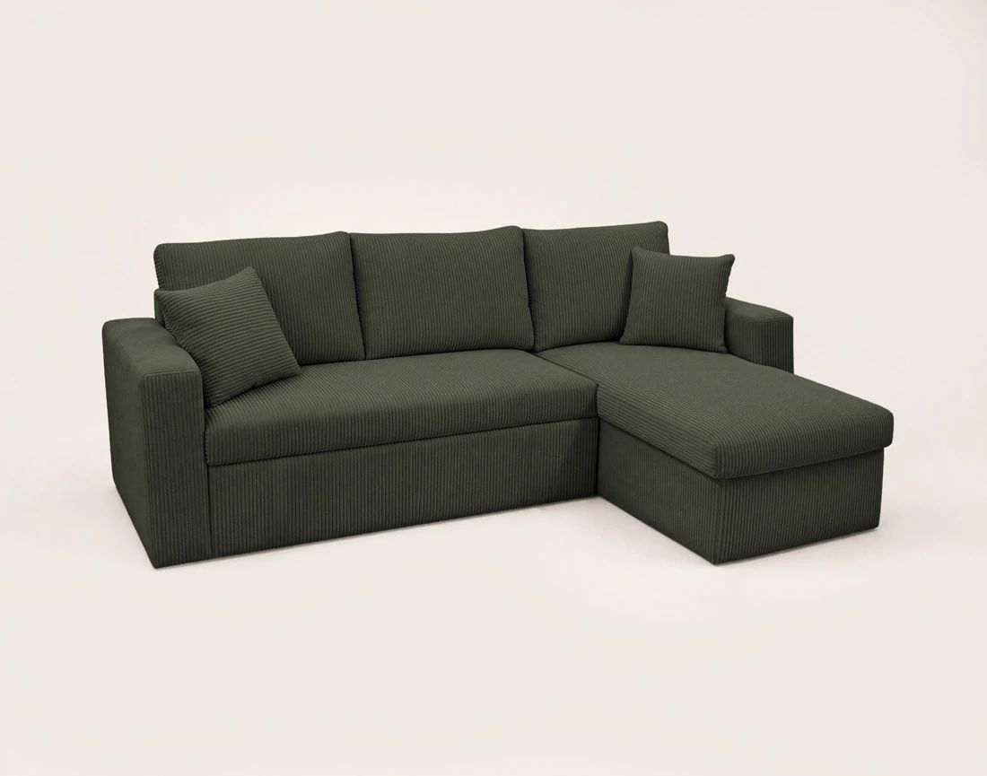 Canapé CYRUS d'angle réversible 4 places convertible coffre velours côtelé - Best Mobilier