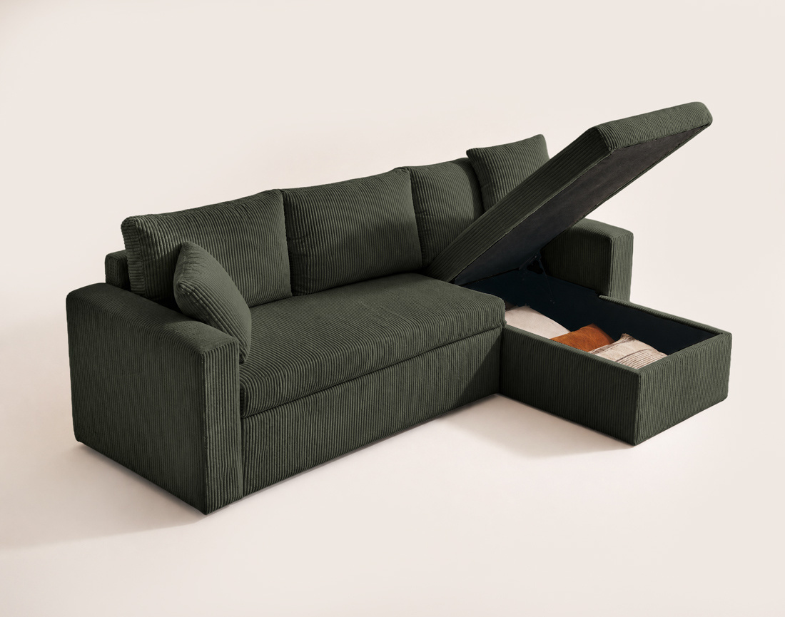 Canapé CYRUS d'angle réversible 4 places convertible coffre velours côtelé - Best Mobilier