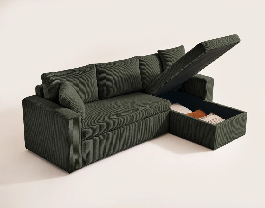 Canapé CYRUS d'angle réversible 4 places convertible coffre velours côtelé - Best Mobilier