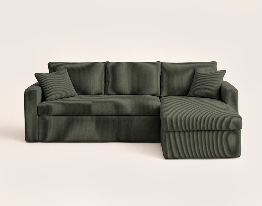 Canapé CYRUS d'angle réversible 4 places convertible coffre velours côtelé - Best Mobilier