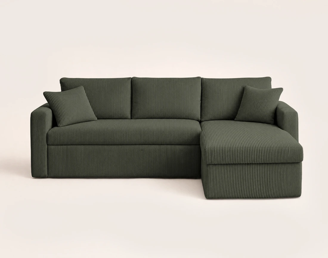 Canapé CYRUS d'angle réversible 4 places convertible coffre velours côtelé - Best Mobilier