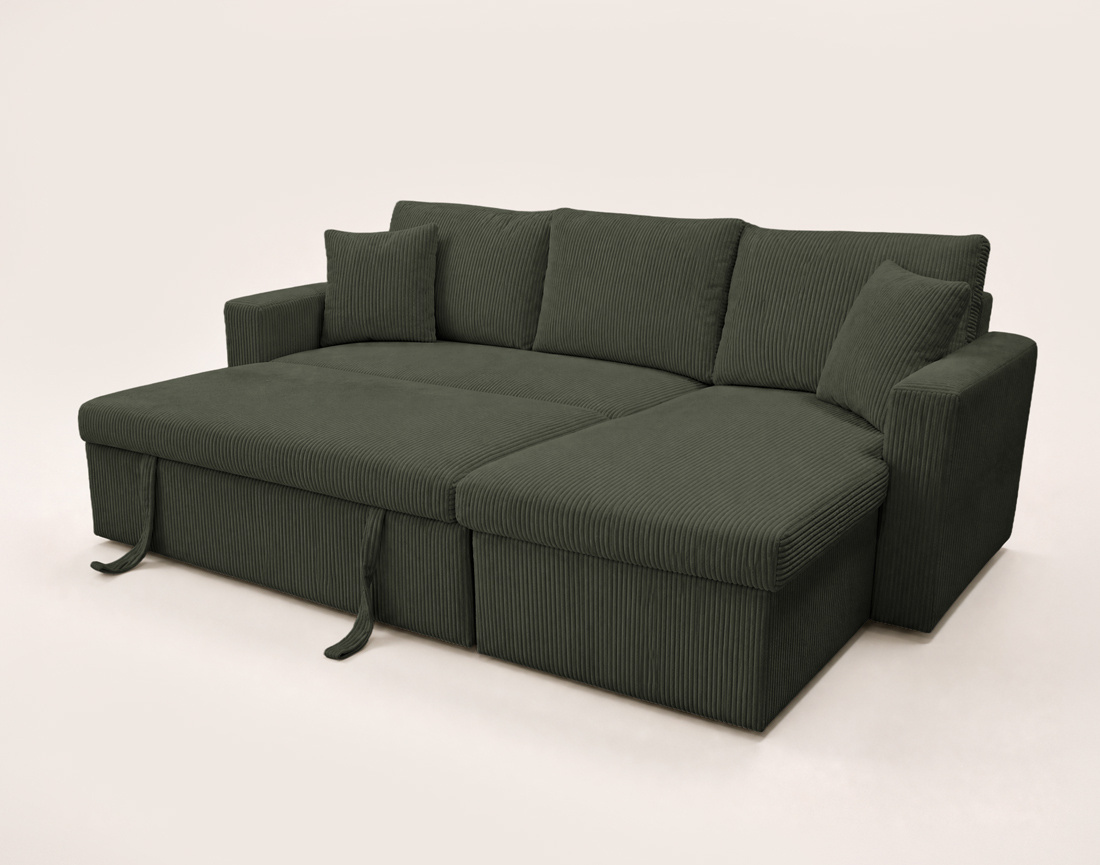 Canapé CYRUS d'angle réversible 4 places convertible coffre velours côtelé - Best Mobilier