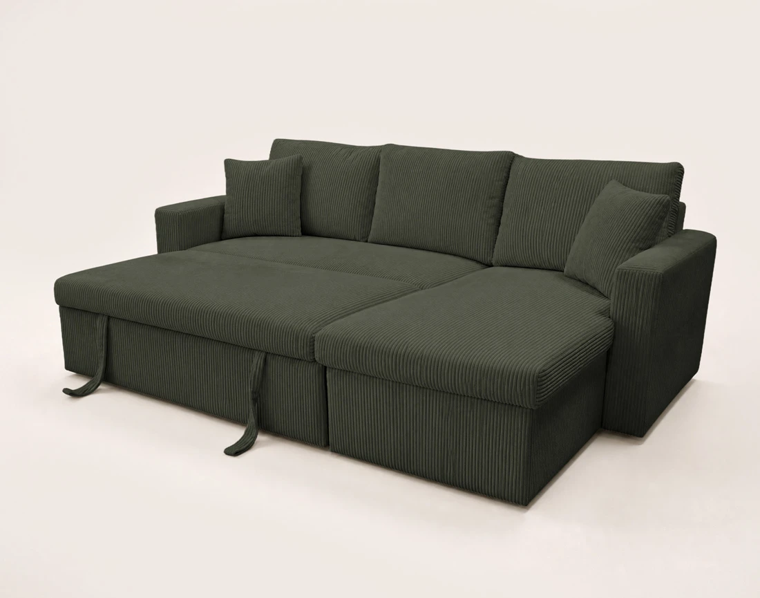 Canapé CYRUS d'angle réversible 4 places convertible coffre velours côtelé - Best Mobilier