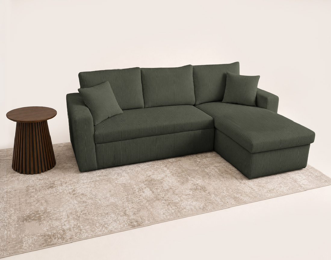 Canapé CYRUS d'angle réversible 4 places convertible coffre velours côtelé - Best Mobilier