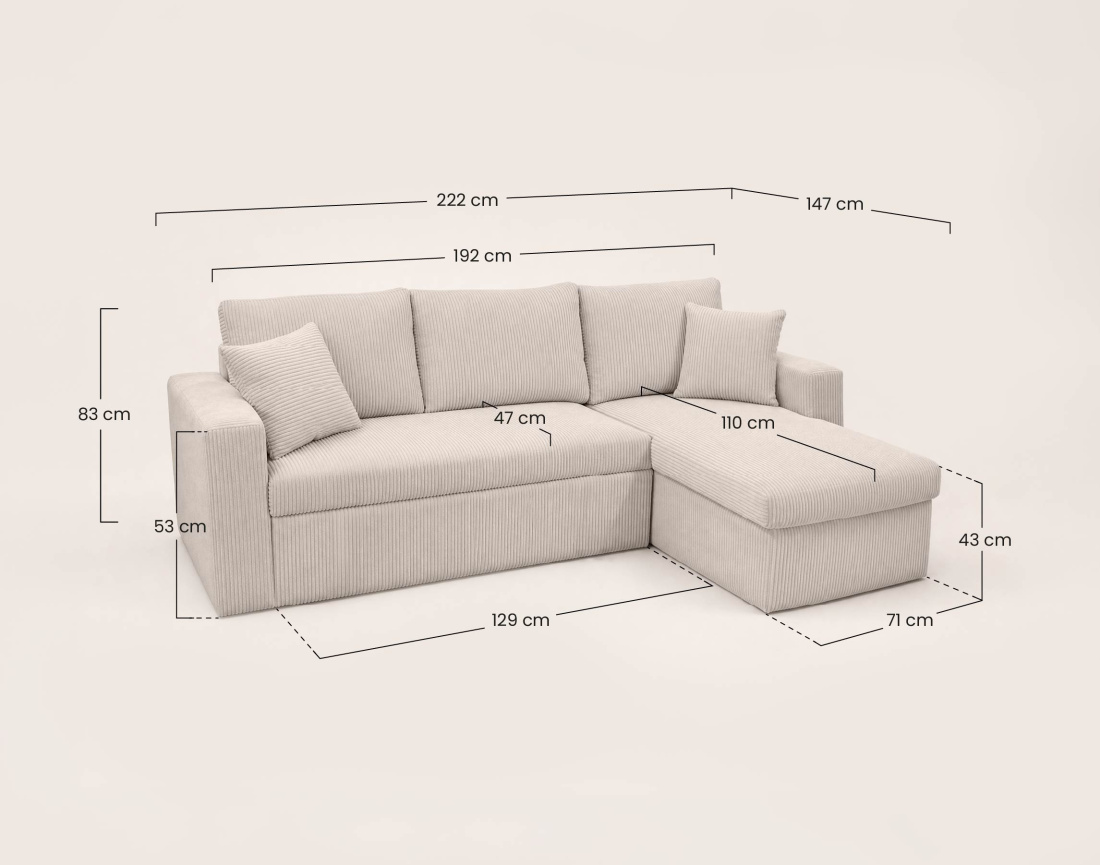 Canapé CYRUS d'angle réversible 4 places convertible coffre velours côtelé - Best Mobilier