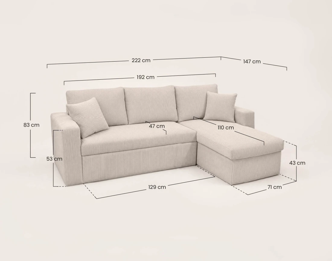 Canapé CYRUS d'angle réversible 4 places convertible coffre velours côtelé - Best Mobilier