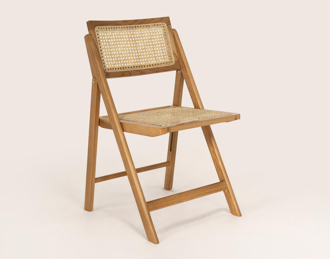 Lot de 2 chaises LORENZO pliantes frêne massif et cannage | Best Mobilier