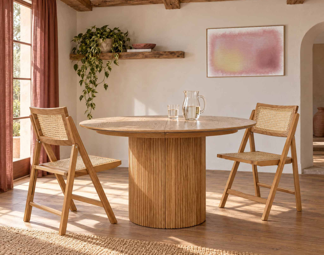 Lot de 2 chaises LORENZO pliantes frêne massif et cannage | Best Mobilier