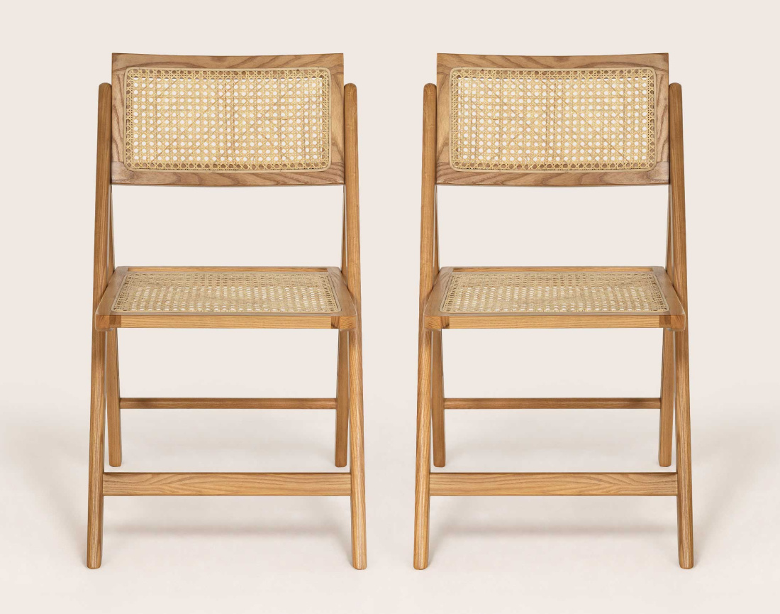 Lot de 2 chaises LORENZO pliantes frêne massif et cannage | Best Mobilier