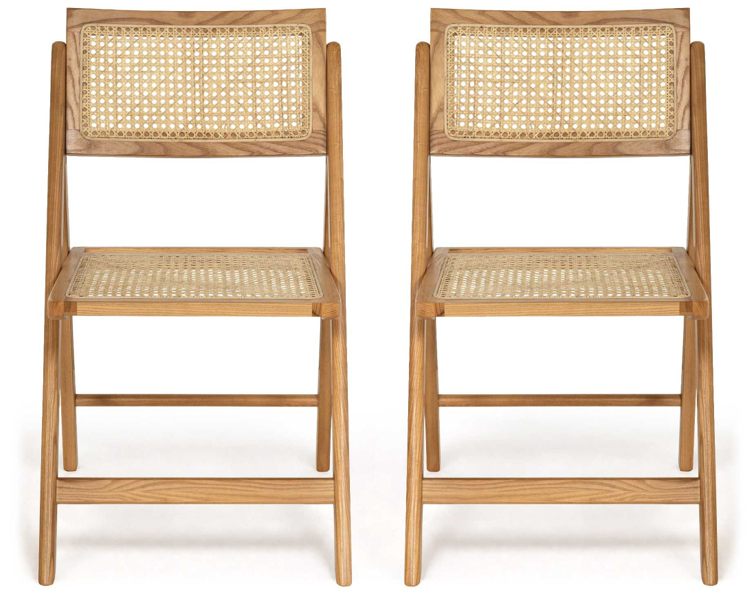 Lot de 2 chaises LORENZO pliantes frêne massif et cannage | Best Mobilier
