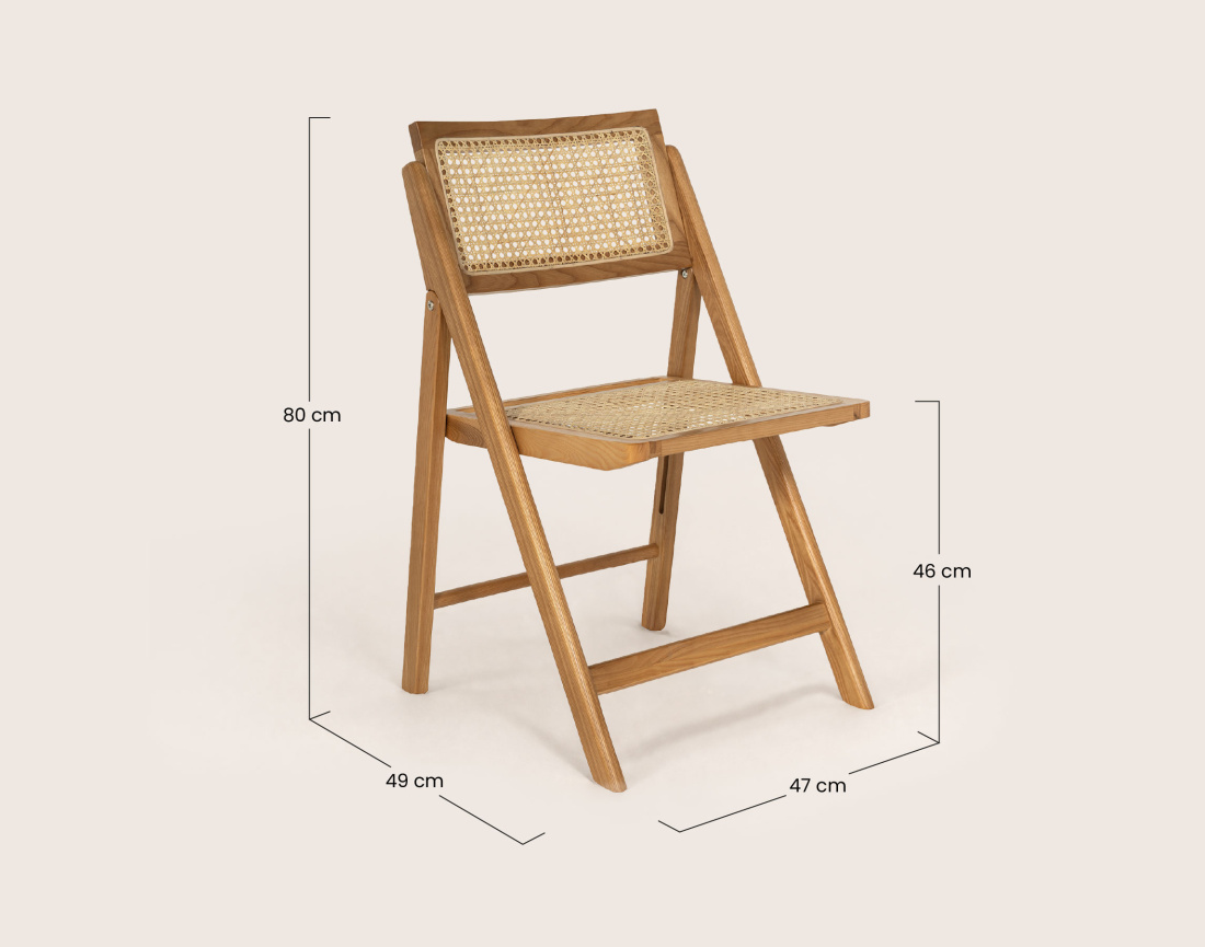 Lot de 2 chaises LORENZO pliantes frêne massif et cannage | Best Mobilier