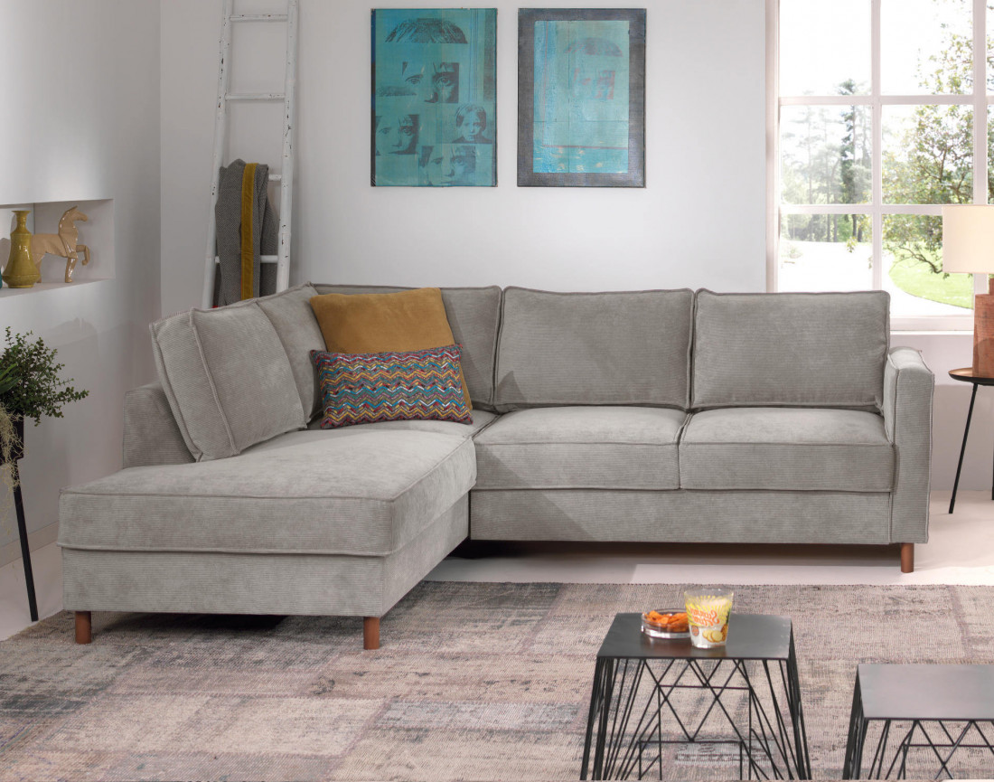 Canapé d'angle gauche convertible 5 places en velours côtelé Jake