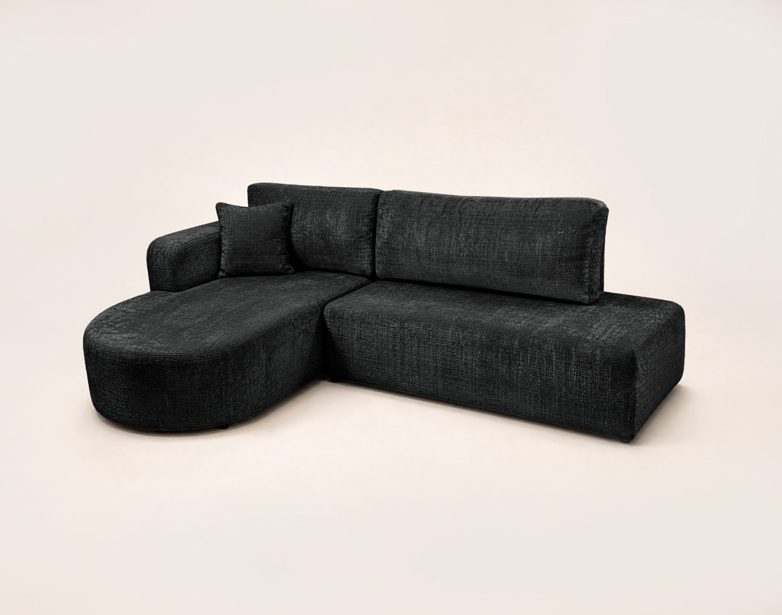 Canapé MIRO d'angle gauche 4 places convertible avec coffre sans accoudoirs en velours texturé | Best Mobilier