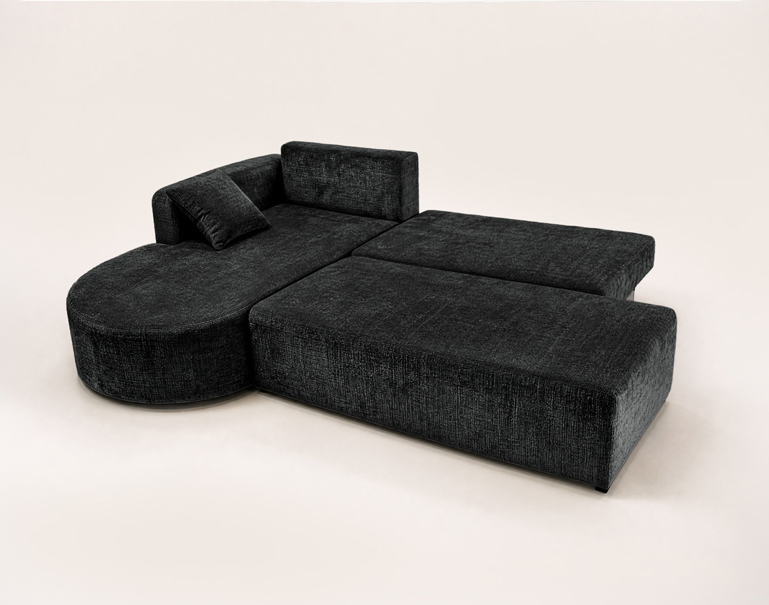 Canapé MIRO d'angle gauche 4 places convertible avec coffre sans accoudoirs en velours texturé | Best Mobilier